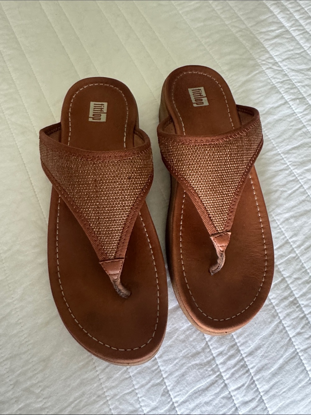 Fitflop Brown Woven Thong Sandals leather footbed size 10 - Picture 2 of 5